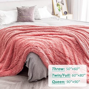 Одеяла из искусственного меха Полноразмерные 60 × 80 дюймов, пушистые плюшевые пушистые мягкие шерстяные флисовые теплые одеяла для дивана, легкие двусторонние длинные волосы, всесезонное мохнатое одеяло для дивана-кровати, розовый пеш