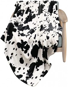 Coperta di stampa di vacca Coperta in lana molle di vacca Coperta per u zitellu Piccola sottile, leggera, calda, accogliente, carina, comoda, in pelle di vacca, per divano, divano, 40 × 50 pollici, 50 × 60 pollici