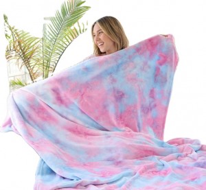 အထူးပျော့ပျောင်းသော 100% Polyester Faux Fur Fleece Tie Dye Flannel Fleece Blanket ရောင်စုံ Rainbow Fleece စောင်