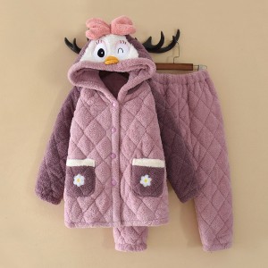 Зимняя новая детская трехслойная утолщенная домашняя одежда для девочек, фланелевый пижамный костюм