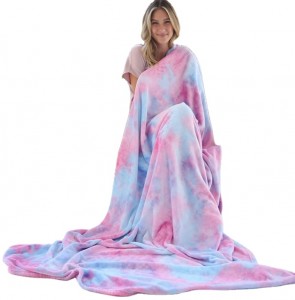 กำหนดเองมัดย้อม Flannel Faux Fur ขนแกะปะการังสีสัน Rainbow polar Fleece tie dye Blanket