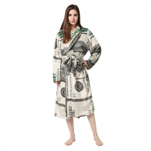 Pijamale imprimate cu model de dolari americani nou proiectate și halat de baie cald din flanel