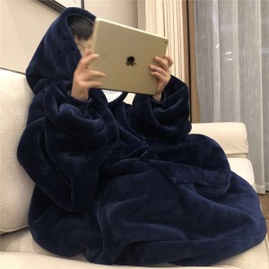 2021 Mga Bagong Produkto Winter Thick Home Bathrobe Hooded Flannel Warm Flannel Coat Cold Proof Pajamas Set Para sa Babae