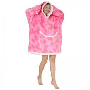 Lazy Blanket Hoodie konpoze Sherpa flanèl chanday kapuchon Lazy deyò pijama cho
