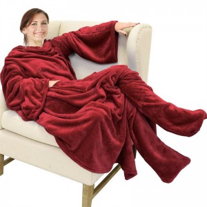 ڪراس بارڊر Amazon Lazy blanket flannel TV blanket with foot bag new wearable pocket sofa blanket in utum and sir