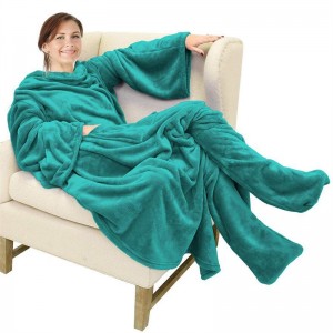Cross border Amazon lazy blanket flannel TV blanket with foot bag new wearable pocket sofa blanket ka hoetla le mariha