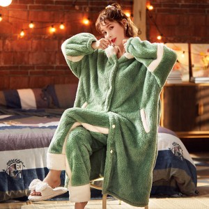 Зимски обична боја корејски женски пижами на големо за жени комплет пижами со долги ракави