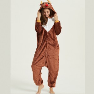 Pijama de uma peça de desenho de flanela para homens e mulheres o mesmo traje de casal de fantasia de animal