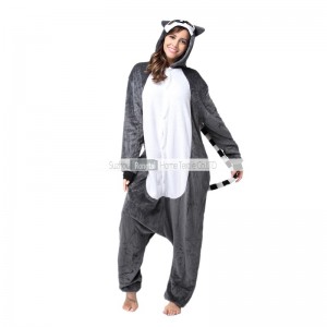Flanell tecknad pyjamas i ett stycke för män och kvinnor samma djurdräkt par kostym