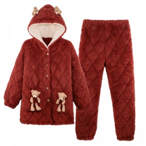 sevimli noel eşleşen aile pijamaları kırmızı kadın mercan polar pijama takımı