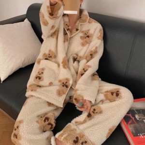 ເດັກຍິງຂາຍສົ່ງ 'knitted ລະດູຫນາວແຂນຍາວ modal sherpa ແມ່ຍິງ sleepwear pajama