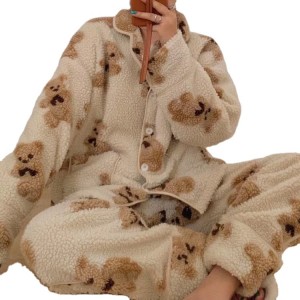 wholesale girls' knitted winter long sleeve modal sherpa women sleepwear pajama