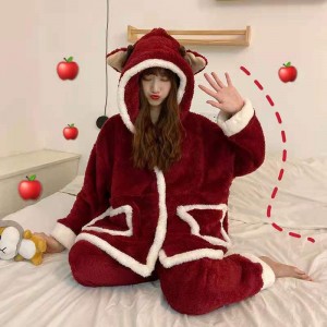 Veľkoobchodná vianočná súprava značkového zimného oblečenia pre dámske pyžamá s kapucňou