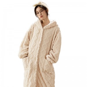 Engros pyjamas kvinders flannel fortykket lang jacquard Shu Velveteen Plus størrelse hættetøj hjemmeservicedragt