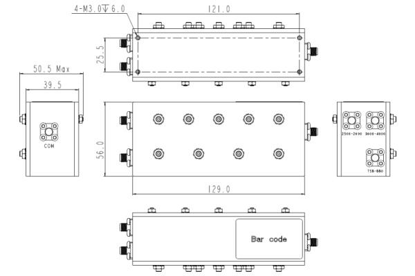 Hohlraumkombinator mit Betrieb von 758–4000 MHz JX-CC3-758M4000M-20S2