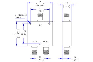 Rozdeľovač napájania SMA-F konektor 600-3800MHz JX-PD2-3.4G4.2G-20S