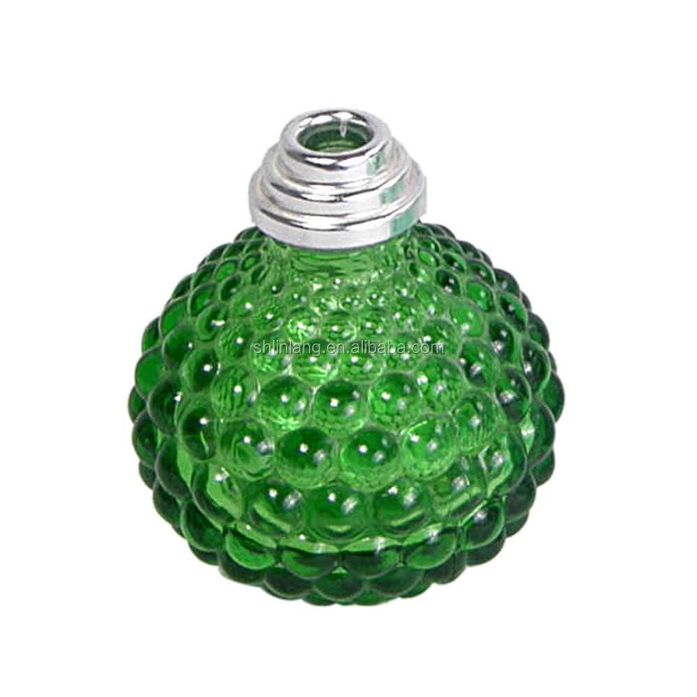 Linlang Shanghai Green Colored Round Glass Oil Lamp With Embossed Bubble