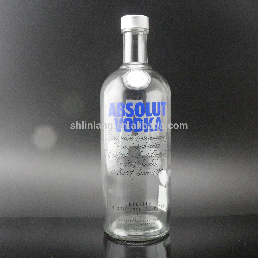 Shanghai Linlang 1000ml Absolut Vodka glass bottle with high temperature decal logo