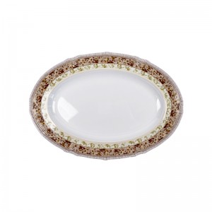 Placa oval de melamina de 12 polegadas com placa de plástico islâmica com padrão dourado para sobremesa, salada, aperitivo, prato de restaurante