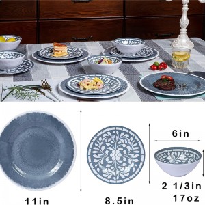 Vajilla vintage 12stk bordfade sæt med tallerken skål Hvid blomst print restaurant brugt melamin spisestel sæt
