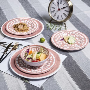 Conjunto de jantar especial de luxo padrão lfgb, panelas personalizadas, conjunto de louça de melamina, conjunto de louça rosa de melamina