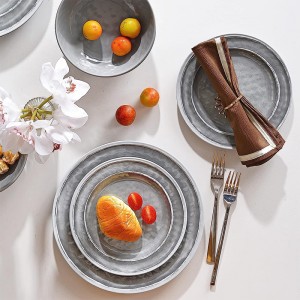 현대적인 스타일 그레이 색상 쌓을 수 있는 멜라민 접시 세트 멜라민 그릇 세트 12pc 식기류 세트 멜라민