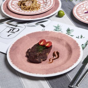 도매 핑크 꽃 패턴 깨지지 않는 식품 등급 멜라민 저녁 식사 식사 접시 세트 플라스틱 식기류 세트