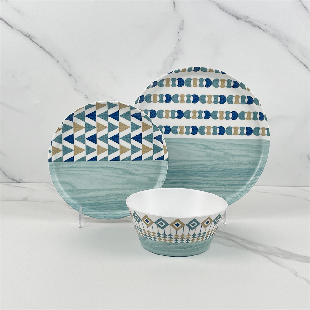 Blue and white Decal Design Melamine Ware Set Restaurant Tableware Blue Plates Bowl Set Dinnerware