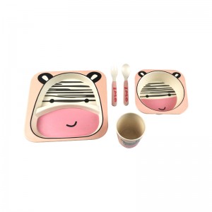 Design de desenho animado melamina personalizado placa dividida de bambu copo tigela garfo e colher louça conjunto infantil