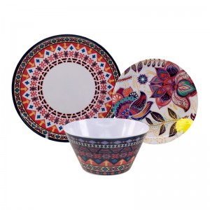 Ensemble de vaisselle de cuisine d'hôtel restaurante melamina, ensemble de 3 assiettes marocaines en mélamine bon marché avec bols