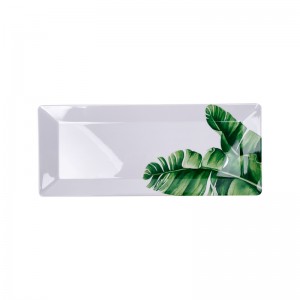 Rechteckiges großes Serviertablett aus Melamin, neues grünes Blatt-Design, bedrucktes Tablett aus hartem Melamin-Kunststoff
