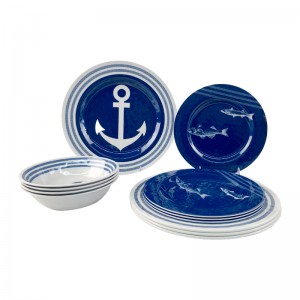 12 pièces été océan série fête fournisseurs assiettes en plastique plats bols ensemble Service pour 4 ensembles de vaisselle en mélamine