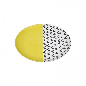 メーカーカスタムデザイン耐久性のある大人のプラスチック白黄色の丸いメラミンディナープレートメラミンプレート