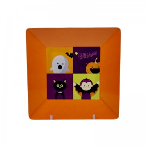 Halloweenská sada slavnostního plastového melaminového nádobí Oranžový čtvercový kreslený talíř dezertní talíř Halloweenský dekorační talíř