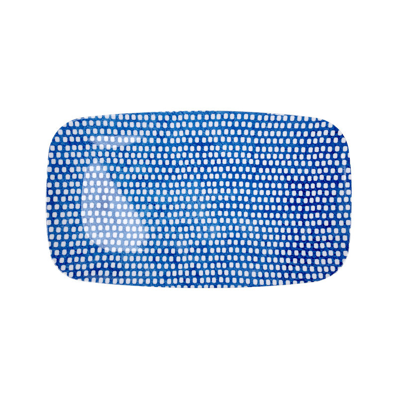 メラミン製サービングプラッター 長方形トレイ 14インチ ブルー 模造磁器皿 パーティーフード用サービングプレート ターキープラッター 食器洗い機対応