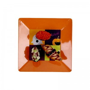 ハロウィンお祝いプラスチックメラミン食器セットオレンジ正方形漫画皿デザートプレートハロウィン装飾プレート