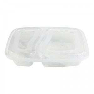 Lancheira descartável de plástico transparente de 3 compartimentos/recipiente de comida para viagem