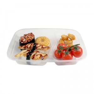 Boîte à lunch jetable en plastique transparent à 3 compartiments/récipient pour aliments à emporter