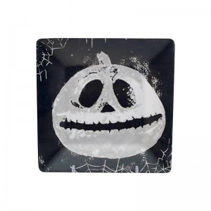 Vlastní 8 10palcový halloweenský čtvercový tvar Vzor dýňové hlavy Melaminový talíř melaminový talíř na cukroví