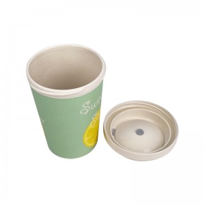 卸売BPAフリー再利用可能な生分解性竹繊維コーヒーカップ、シリコン蓋付き