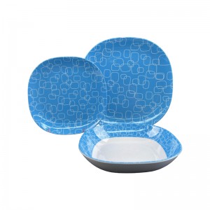 Plastik sendok garpu melayani Piring persegi Biru dan set peralatan makan mangkuk makan grosir