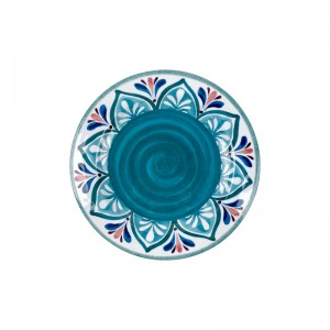 Platos hoteles 멜라미나 흰색과 파란색 양각 디너 접시 흰색 멜라민 플라스틱 충전기 접시
