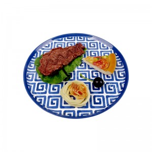 Pratos de jantar seguros do produto comestível da melamina do costume 100% branco azul do projeto da listra para o alimento home