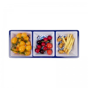 Großhandelsfabrik liefert Melamin-Servierplatte mit geteiltem Tablett für geteilte Chips-Snack-Schalen