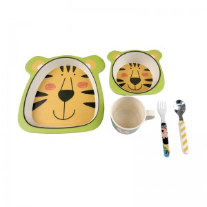 Conjunto de talheres de fibra de bambu com design fofo e padrão de tigre para jantar infantil