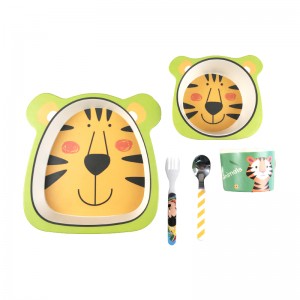 Niedliches Design-Tigermuster-Bambusfaser-Geschirr-Set für Kinder-Abendessen