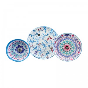 도매 12 PC 새로운 디자인 패턴 식기류 맞춤형 플라스틱 접시 그릇 식기 멜라민 디너 세트