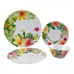 Ensemble de vaisselle en mélamine à motif de fleurs, adapté à un usage familial, vaisselle personnalisée en mélamine, ensemble de couverts 4 pièces les plus vendus
