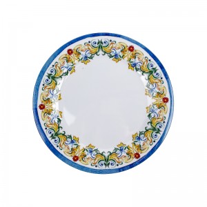 Jedinečný bílý melaminový květinový vzor 10palcový talířový talíř servírovací mísa