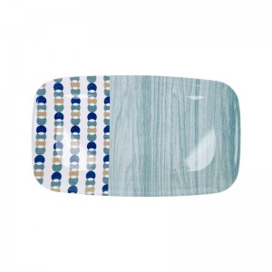 Bandejas retangulares de melamina de cor personalizada, bandejas de servir brancas e azuis, placa de melamina